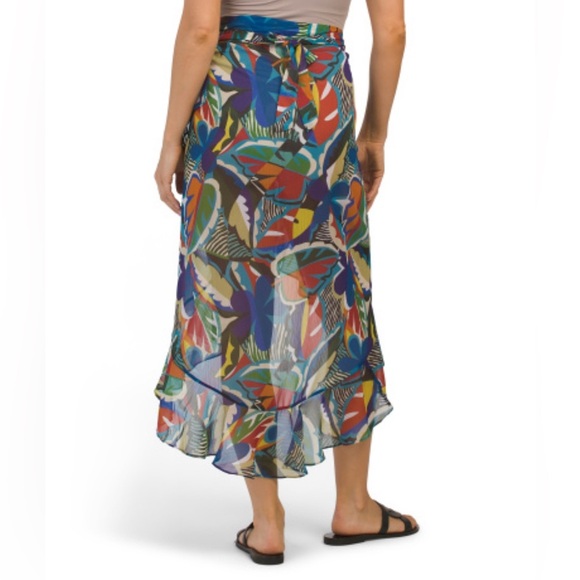 Bleu by Rod Beattie The Mix Ruffle Sarong Swim Cover-Up Skirt Multicolor Large - Picture 2 of 2